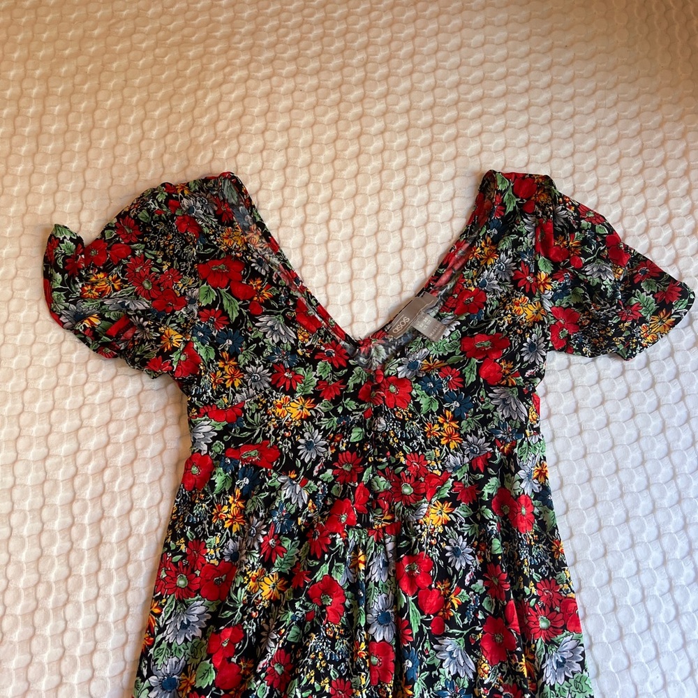ASOS Red Ruched Puff Sleeve Sundress - Picture 2 of 3